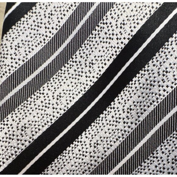 Montbello Italia Tie Striped Black & Silver 100% Silk REPP Neck Tie 60" Italy - Picture 2 of 7